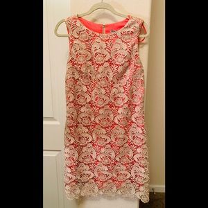 Eliza J Dress, Size 12, cream lace over salmon
